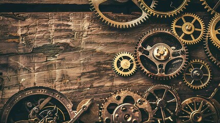 Naklejka premium Retro-Inspired Mechanical Device with Modern Twist - Vintage Aesthetics Meets Contemporary Design on Weathered Wooden Surface