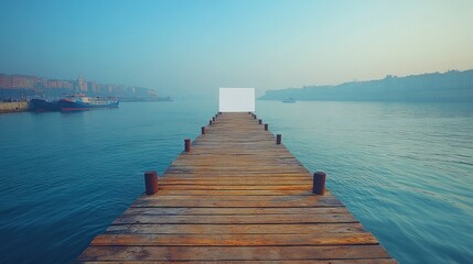 Obraz premium Wooden Pier Leading to White Rectangular Shape in Water