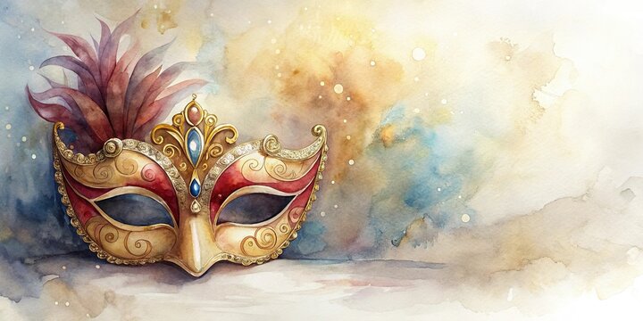 romantic watercolor, masquerade ball, Venetian elegance, minimalist style