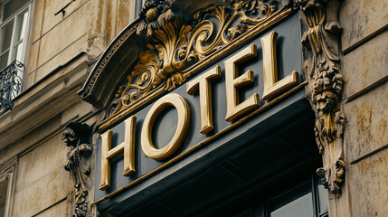 Obraz premium Hotel sign on the building. 