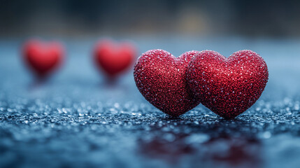 Obraz premium elegant Valentines day background with shiny red hearts against blue shimmer
