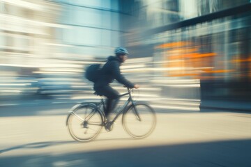 Naklejka premium Close-Up of Cyclist Moving Quickly Along City Roads