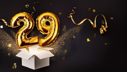 Number 29 birthday balloon celebration gift box lay flat explosion