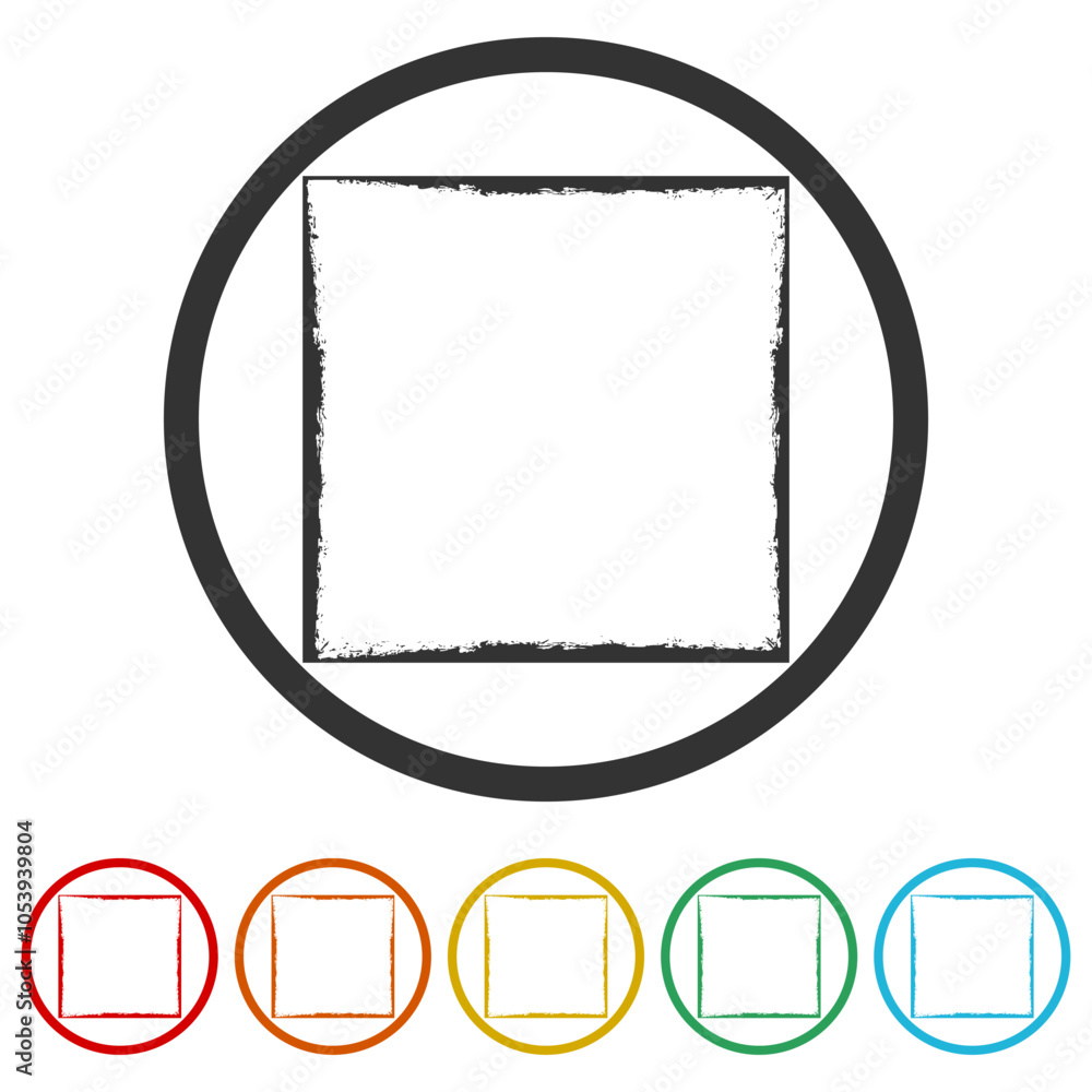 Poster grunge frame. set icons in color circle buttons