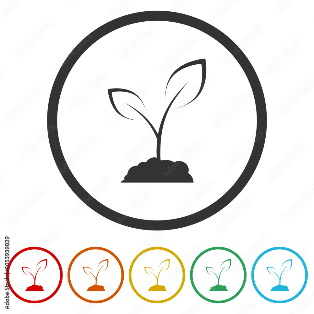 Poster sprout icon. set icons in color circle buttons