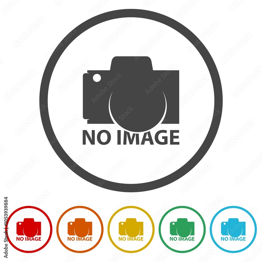 Poster no image available icon. set icons in color circle buttons