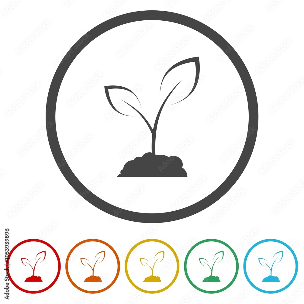 Poster sprout icon. set icons in color circle buttons