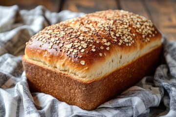 Naklejka premium Sliced Bread with Grainy Texture on Wooden Board