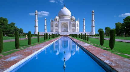 Fototapeta premium Taj Mahal Through Arches with Reflective Pool