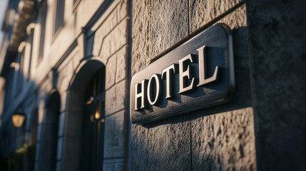 Fototapeta premium Hotel sign on the building.