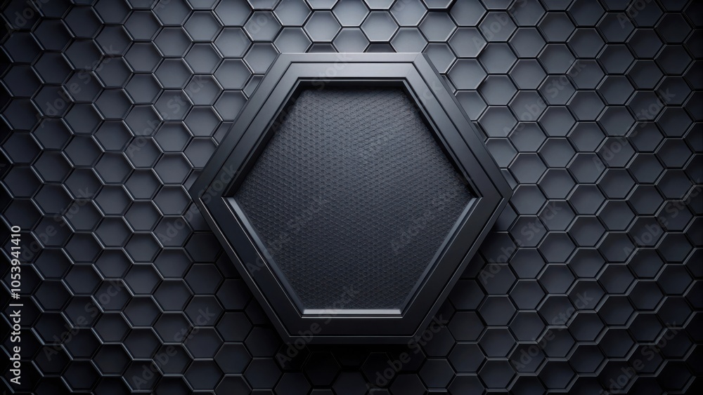 Wall mural abstract black hexagon volumetric background with render for design projects