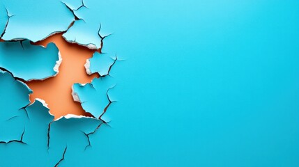 Exploring the depths of creativity a dramatic tear in blue and orange backgrounds evoking intrigue and imagination