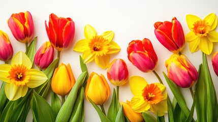 Vibrant Spring Flowers Arrangement on White Background