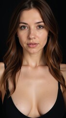Obraz premium Woman posed in black bra long brown hair