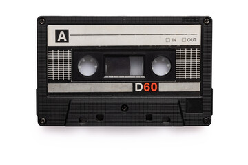 Obraz premium Retro audio cassette tape isolated on a white background