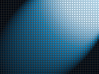 Fototapeta premium Background of small square blue tiles in a row, with light and shadows; Backgrounds