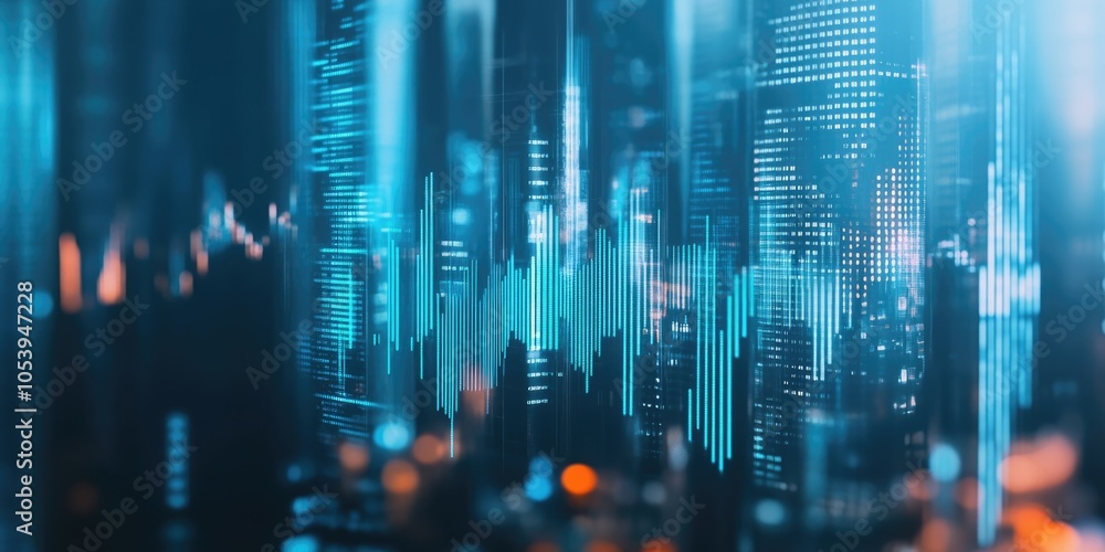 Aufkleber cityscape with a blue background and a lot of lines. the lines are in different colors and are overl