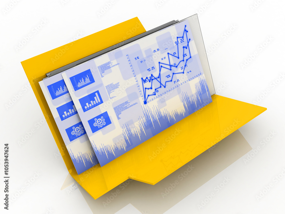 Poster 3d rendering stock market online business concept. business graph with folder