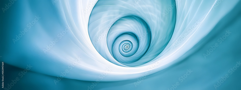 Poster a blue background with a spiral design centered in the image the design is prominently located at th