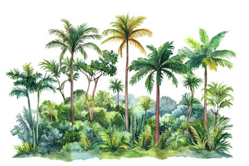 Fototapeta premium Lush Jungle Rainforest Trees Watercolor Cutout Collection for Nature Designs