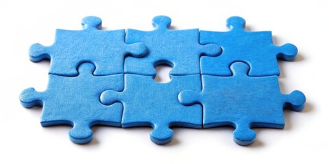 Obraz premium Incomplete Blue Jigsaw Puzzle with Five Missing Pieces on White Background