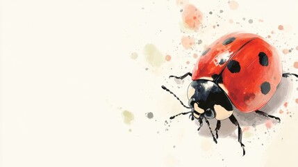 Fototapeta premium Illustrated ladybug with vivid red shell, black spots, simple white background for clarity.
