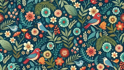 Floral and Bird Seamless Pattern for Nature Inspired Design Projects and Printing