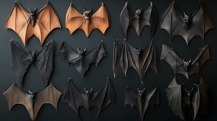 Fototapeta premium Halloween bat patterns with various wing shapes and sizes