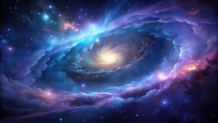 Obraz premium Dark space galaxy wallpaper featuring swirling clouds of purple and blue gas, stars, and a hint of nebulae, galaxy background, space, starry night