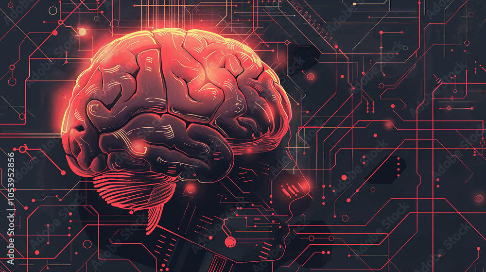 Poster human images and data communication with ai deep learning, machine learning,human brain , generative