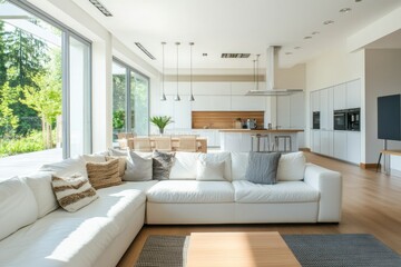 Modern Bright Kitchen and Living Room Interior Design