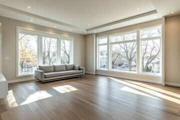 Fototapeta premium Modern Living Room with Large Windows and Natural Light