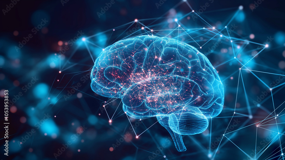 Poster human images and data communication with ai deep learning, machine learning,human brain , generative