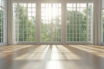 Fototapeta premium Bright and Spacious Room with Large Windows