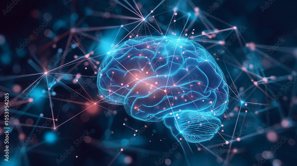 Poster human images and data communication with ai deep learning, machine learning,human brain , generative