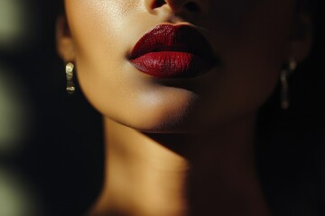 Elegant Close-Up of Lips with Deep Red Lipstick