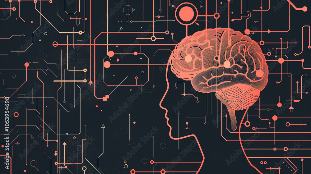 Poster human images and data communication with ai deep learning, machine learning,human brain , generative