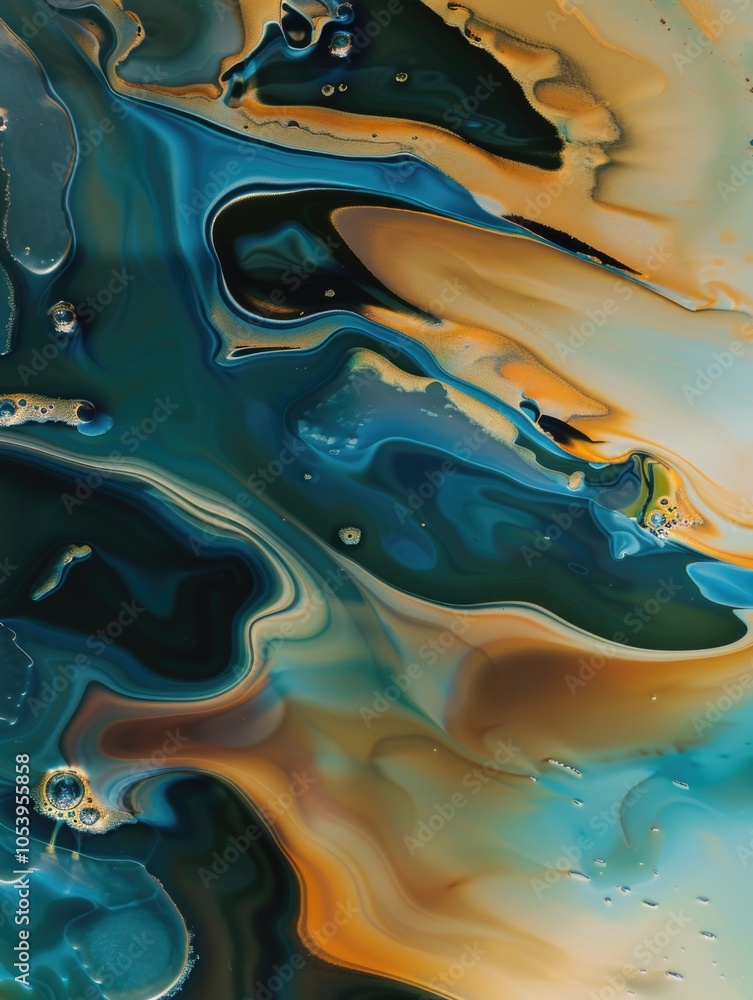 Poster the image is a colorful abstract painting with a blue and yellow swirl pattern. the colors are vibra