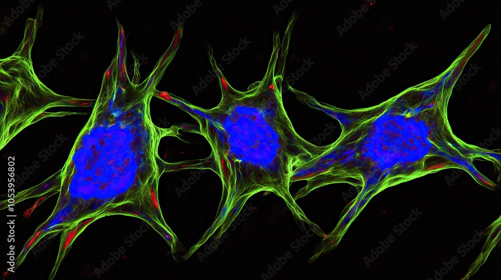 Aufkleber close-up of cell samples in a digital microscopy interface showing biotechnology advancements in cel
