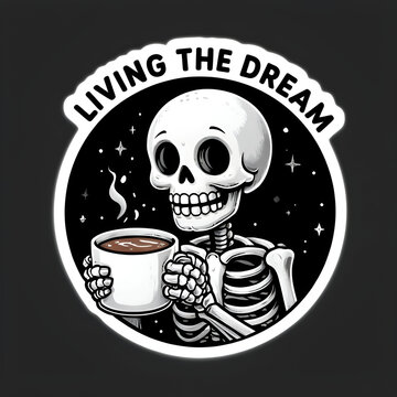Skelleton drinking coffee