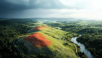 LiDAR Technology Scanning a Vibrant Landscape with High-Tech Drone