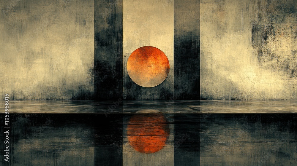 Poster Grunge Abstract with a Red Circle and Reflection