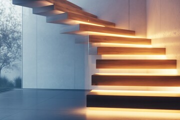 Naklejka premium Modern Stairs with Lighted Steps in Minimalist Design