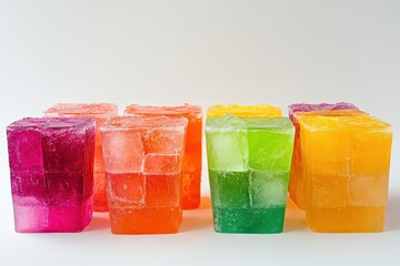 Slush Drinks: Colorful Ice Cubes in Chilly Beverage with Different Colors