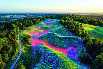 LiDAR Technology Scanning a Vibrant Landscape with High-Tech Drone