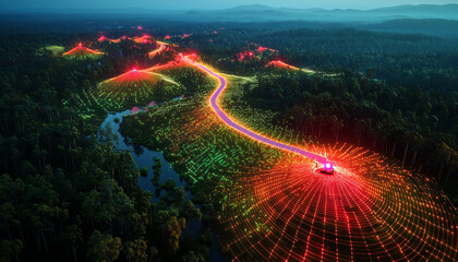 LiDAR Technology Scanning a Vibrant Landscape with High-Tech Drone
