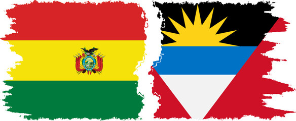 Obraz premium Antigua and Barbuda and Bolivia grunge flags connection, vector