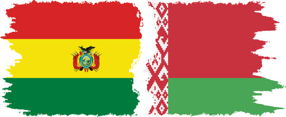 Belarusian and Bolivia grunge flags connection, vector