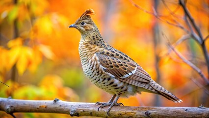 Fototapeta premium Ruffed grouse perched on tree limb in autumn