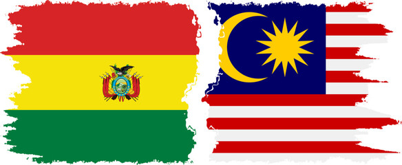 Malaysia and Bolivia grunge flags connection, vector